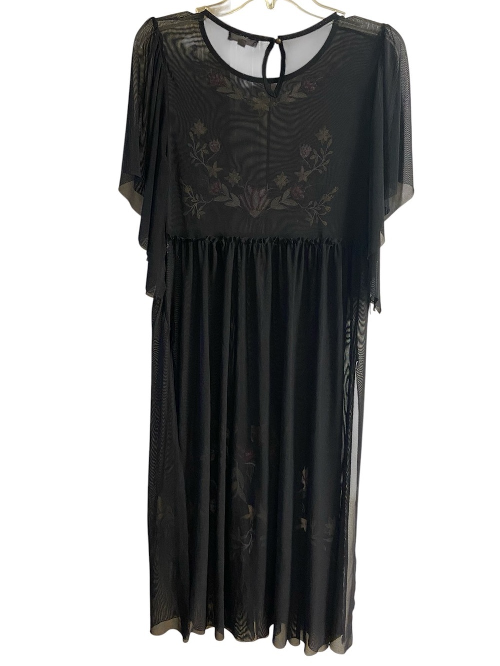 Coco+Jaimeson Black Embroidered Floral Midi Dress with Flutter Sleeves Small - Picture 3 of 8